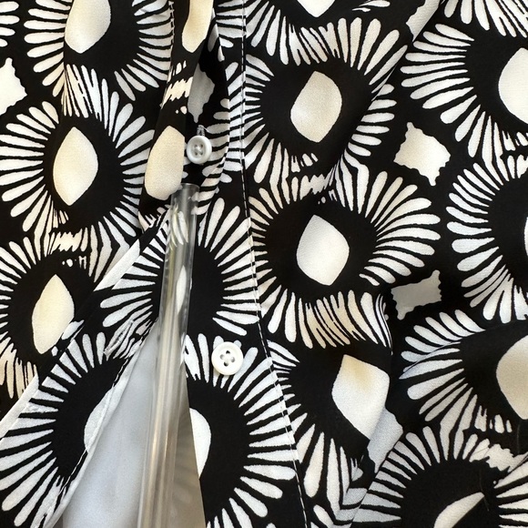 Kaari Blue Abstract Black & White Fan Tie Neck Everyday Essentials Dress NWT~ XS - Picture 11 of 12